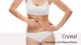  Presentation with woman in pain - Slide deck with flat line - woman massaging stomach pain background and a lemonade colored foreground