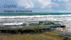  Presentation with mediterranean - Audience pleasing slide set consisting of coast stones covered with algae backdrop and a light blue colored foreground