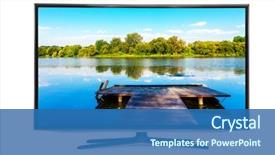  Presentation with flat - Colorful theme enhanced with flat television on the white backdrop and a ocean colored foreground