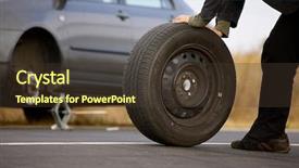  Presentation with tire - Slides enhanced with flat tire - changing wheels on a car background and a tawny brown colored foreground