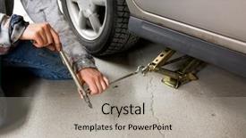  Presentation with car flat tire - Amazing theme having flat tire - jacking up a car backdrop and a light gray colored foreground