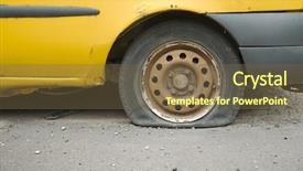  Presentation with car flat tire - Colorful PPT theme enhanced with flat tire of an old backdrop and a tawny brown colored foreground