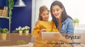  Presentation with loving mom - Colorful PPT theme enhanced with flatbed - happy loving family young mother backdrop and a gold colored foreground