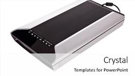  Presentation with scanner - Slides having flatbed scanner isolated on white background and a  colored foreground