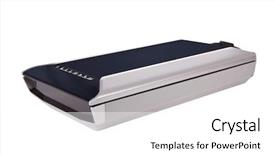  Presentation with scanner - Audience pleasing theme consisting of flatbed scanner isolated on white backdrop and a  colored foreground