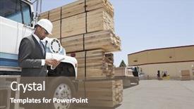  Presentation with logging truck - Audience pleasing PPT theme consisting of flatbed trucking - african american male contractor using backdrop and a violet colored foreground