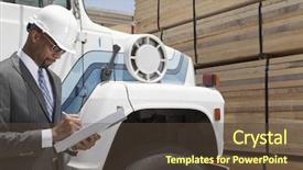  Presentation with logging truck - PPT theme with flatbed trucking - african american male contractor writing background and a  colored foreground