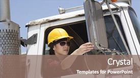  Presentation with logging truck - Cool new PPT theme with fresh peaches on grey wooden background texture backdrop and a gray colored foreground