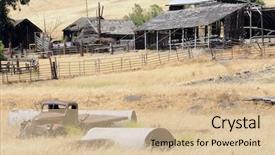  Presentation with trucking - Beautiful presentation theme featuring flatbed trucking - run down farm with old backdrop and a  colored foreground