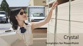  Presentation with young woman diagnosis of sti - PPT layouts with flatbed trucking - young asian woman inspecting wooden background and a  colored foreground