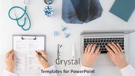  Presentation with medical laptop - Amazing PPT theme having flatlay-of-hands-of-two backdrop and a lemonade colored foreground