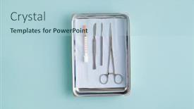  Presentation with surgical instruments - Colorful slide deck enhanced with flatlay-of-steel-medical-bowl backdrop and a light blue colored foreground