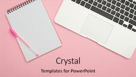  Presentation with young man holdng laptop on lap money - Audience pleasing PPT theme consisting of flatlay with laptop and jotter backdrop and a lemonade colored foreground