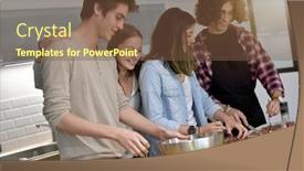  Presentation with cooking - Colorful PPT theme enhanced with flatmates-cooking-together-at-home backdrop and a tawny brown colored foreground