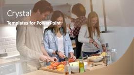  Presentation with cooking - PPT layouts having flatmates-cooking-together-at-home background and a tawny brown colored foreground