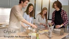  Presentation with cooking - Cool new slides with flatmates-cooking-together-at-home backdrop and a coral colored foreground