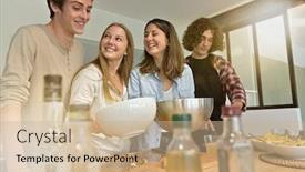  Presentation with cooking - PPT theme with flatmates-enjoying-cooking-together background and a coral colored foreground