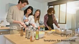  Presentation with cooking - PPT theme having flatmates-enjoying-cooking-together background and a coral colored foreground