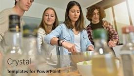  Presentation with cooking - Cool new PPT theme with flatmates-enjoying-cooking-together backdrop and a coral colored foreground