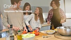  Presentation with cooking - Theme enhanced with flatmates-enjoying-cooking-together background and a coral colored foreground