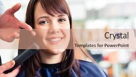  Presentation with hair dressing - Presentation theme with flattened - male coiffeur dress women hair background and a  colored foreground