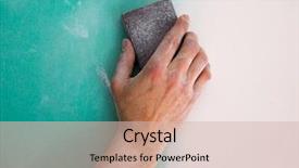  Presentation with role play woman and man - Audience pleasing slide set consisting of flattened - plastering man hand sanding backdrop and a lemonade colored foreground