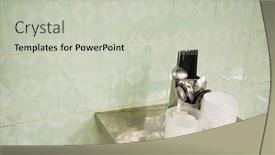  Presentation with cafe - Slide set enhanced with flatware-and-bowls-on-table background and a soft green colored foreground