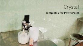  Presentation with cafe - Theme having flatware-and-bowls-on-table background and a soft green colored foreground