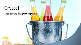  Presentation with soft drink bottle - Beautiful slide deck featuring flavor water - bottles of tasty drink backdrop and a white colored foreground