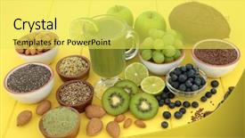  Presentation with vegan food - Colorful presentation theme enhanced with health food smoothie juice drink backdrop and a yellow colored foreground