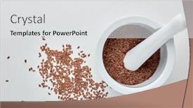  Presentation with healthy nutrition - Slide set consisting of flax-seeds-in-porcelain-mortar background and a light gray colored foreground