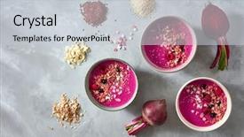  Presentation with healthy breakfast - Presentation theme consisting of flax seeds sesame seeds almonds background and a lemonade colored foreground