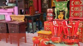  Presentation with chinese traditional - Slides enhanced with flea market - traditional chinese furniture shop background and a red colored foreground