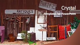  Presentation with thrift - Cool new presentation theme with flea market - view of antiques thrift store backdrop and a tawny brown colored foreground