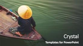  Presentation with rowing - PPT theme with flea market - woman rowing boat in cai background and a dark gray colored foreground