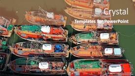  Presentation with fishing boats - Amazing slide deck having fleet-of-fishing-boats backdrop and a coral colored foreground
