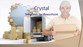  Presentation with fleet - PPT layouts having fleet service - messenger delivering a parcel background and a sky blue colored foreground