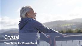  Presentation with flexible - Audience pleasing slides consisting of flexible senior woman stretching outdoors backdrop and a  colored foreground