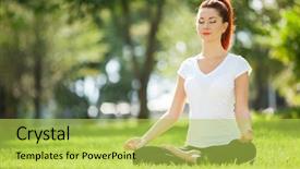  Presentation with exercises - Colorful slide set enhanced with flexibility sports - pretty woman doing yoga exercises backdrop and a yellow colored foreground