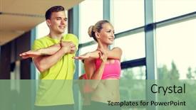  Presentation with woman sport - Colorful PPT theme enhanced with flexibility sports - sport fitness lifestyle and people backdrop and a seafoam green colored foreground