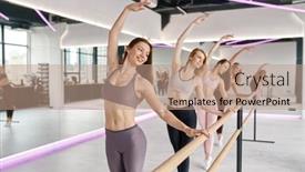  Presentation with flexible - Presentation theme with flexible-dancers-group-practicing-ballet background and a coral colored foreground