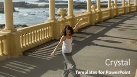  Presentation with flexible - Amazing PPT theme having flexible-multicultural-asian-woman backdrop and a gray colored foreground