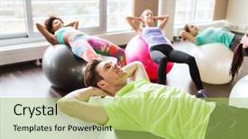  Presentation with abdominal - Cool new PPT layouts with flexing abdominal muscles on fitball backdrop and a yellow colored foreground