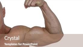  Presentation with flexing - Beautiful PPT theme featuring flexing bicep against white background backdrop and a  colored foreground