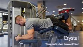  Presentation with bodybuilding - Cool new PPT theme with flexing muscles on leg curl backdrop and a ocean colored foreground