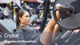  Presentation with woman sport - Slide deck featuring flexing muscles on leg press background and a gray colored foreground