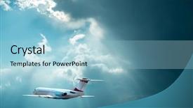  Presentation with airplane - Presentation theme featuring flied - airplane at flying under sky background and a light blue colored foreground
