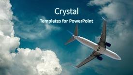  Presentation with airplane - PPT theme enhanced with flied - airplane at flying under sky background and a ocean colored foreground