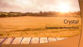  Presentation with wooden cross against the sky - PPT theme having flied - wooden table against landscape background and a  colored foreground