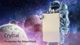  Presentation with spaceman - Slides with fliem banners - spaceman with banner mixed media background and a  colored foreground